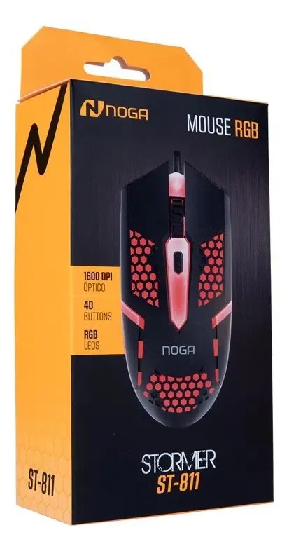 MOUSE NOGA GAMER USB ST-811 1600DPI RGB LEDS COLOR NEGRO, foto 1 de 2