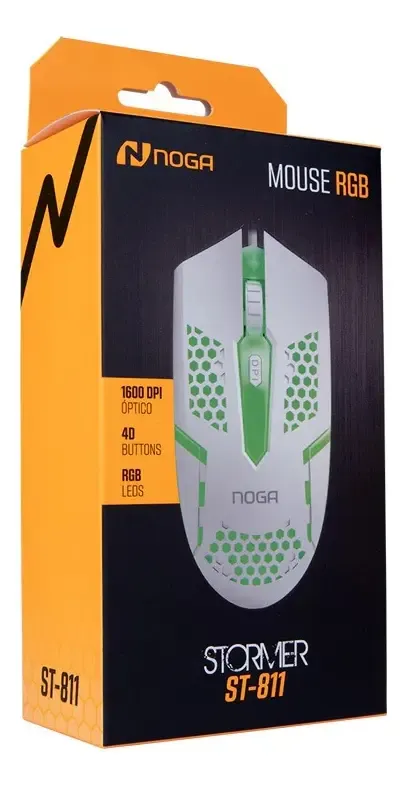 MOUSE NOGA GAMER USB ST-811 1600DPI RGB LEDS COLOR BLANCO, foto 1 de 2