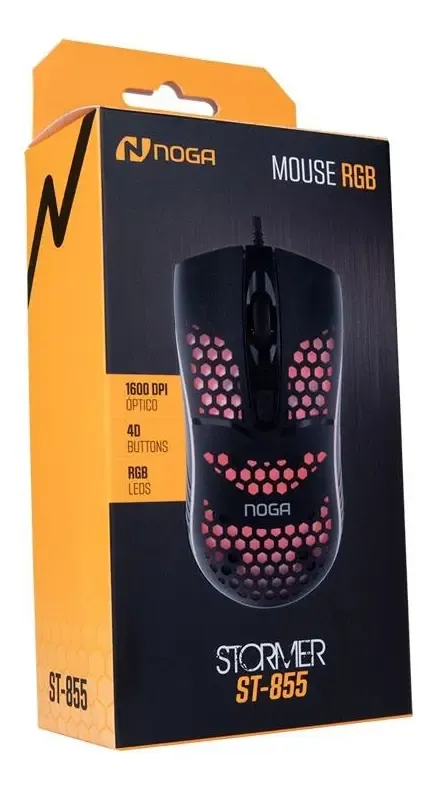 MOUSE GAMER DE JUEGO LUCES LED RGB 1600 DPI NOGA ST-855 NEGR COLOR NEGRO, foto 1 de 2