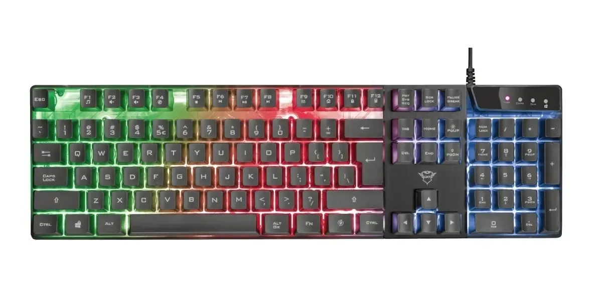 TECLADO TRUST AZOR QWERTY INGLÉS COLOR NEGRO CON LUZ RGB, foto 1 de 3